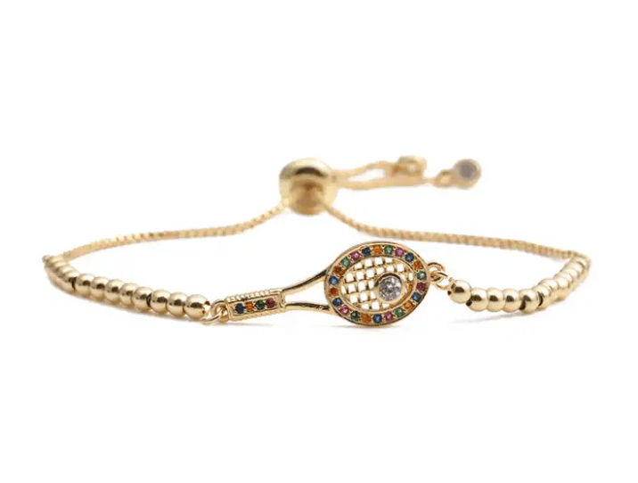 Bracelet doré raquette de tennis ajustable