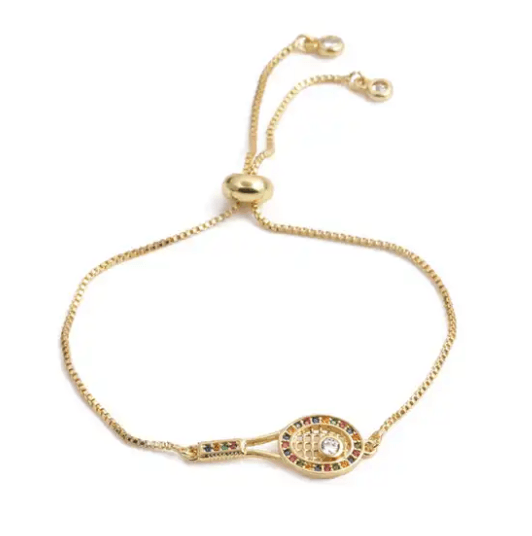 Bracelet doré raquette de tennis ajustable