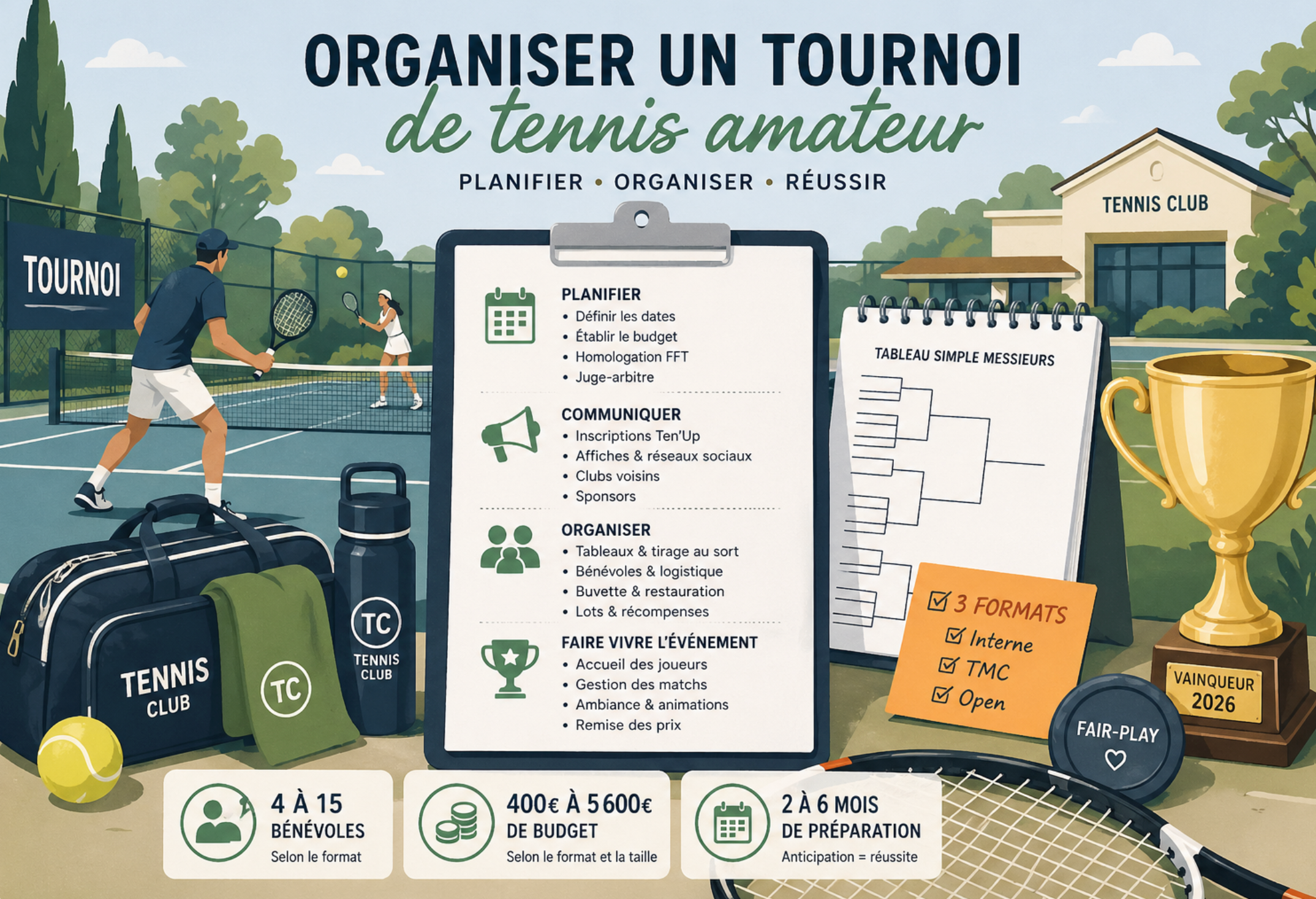 Comment organiser un tournoi de tennis amateur : guide 2026