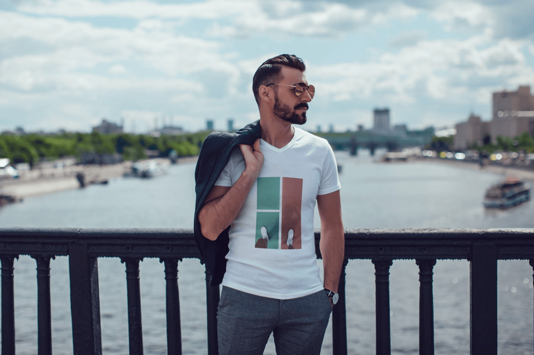 T-shirt Terrain tennis rouge & vert Homme